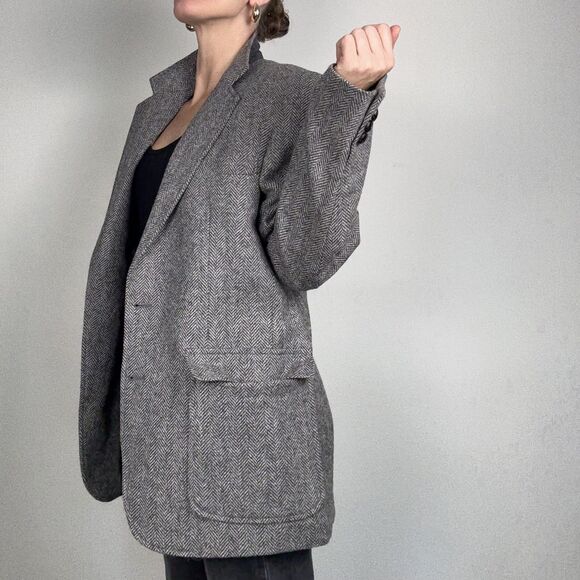 Vintage 80s Oversized Power Blazer, Herringbone Structured Boyfriend Jacket - Picture 1 of 14